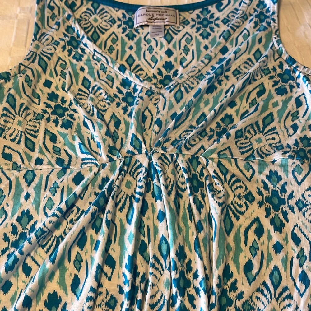 Midnight by Carole Hochman Blue & White Printed Sleeveless Maxi Nightgown - Picture 7 of 7
